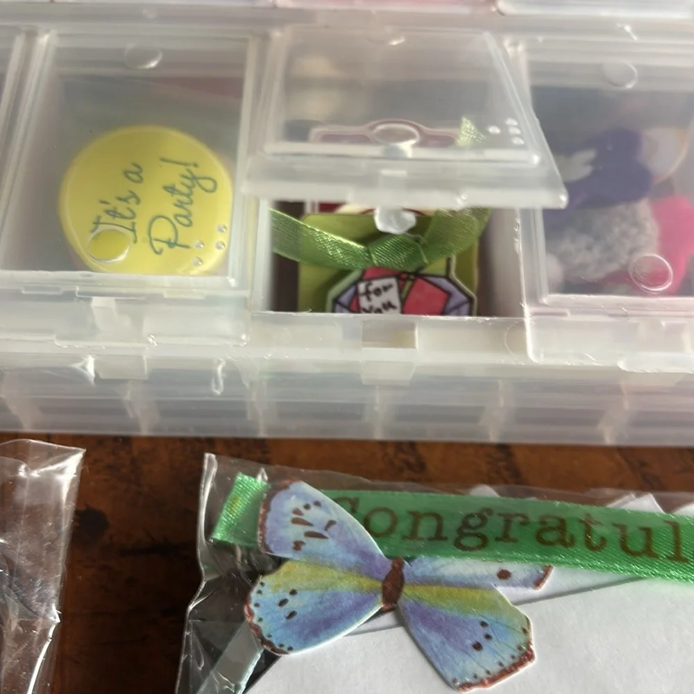 NEW Scrapbook organizer container filled with items, tape, trim and so much more